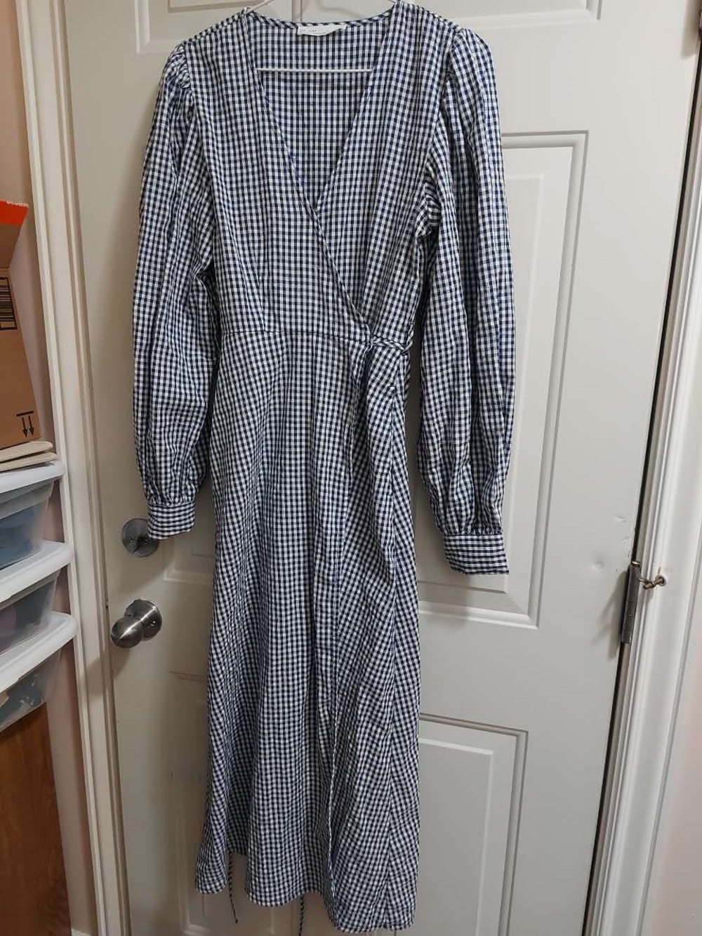 Oak + Fort blue gingham long sleeve maxi dress